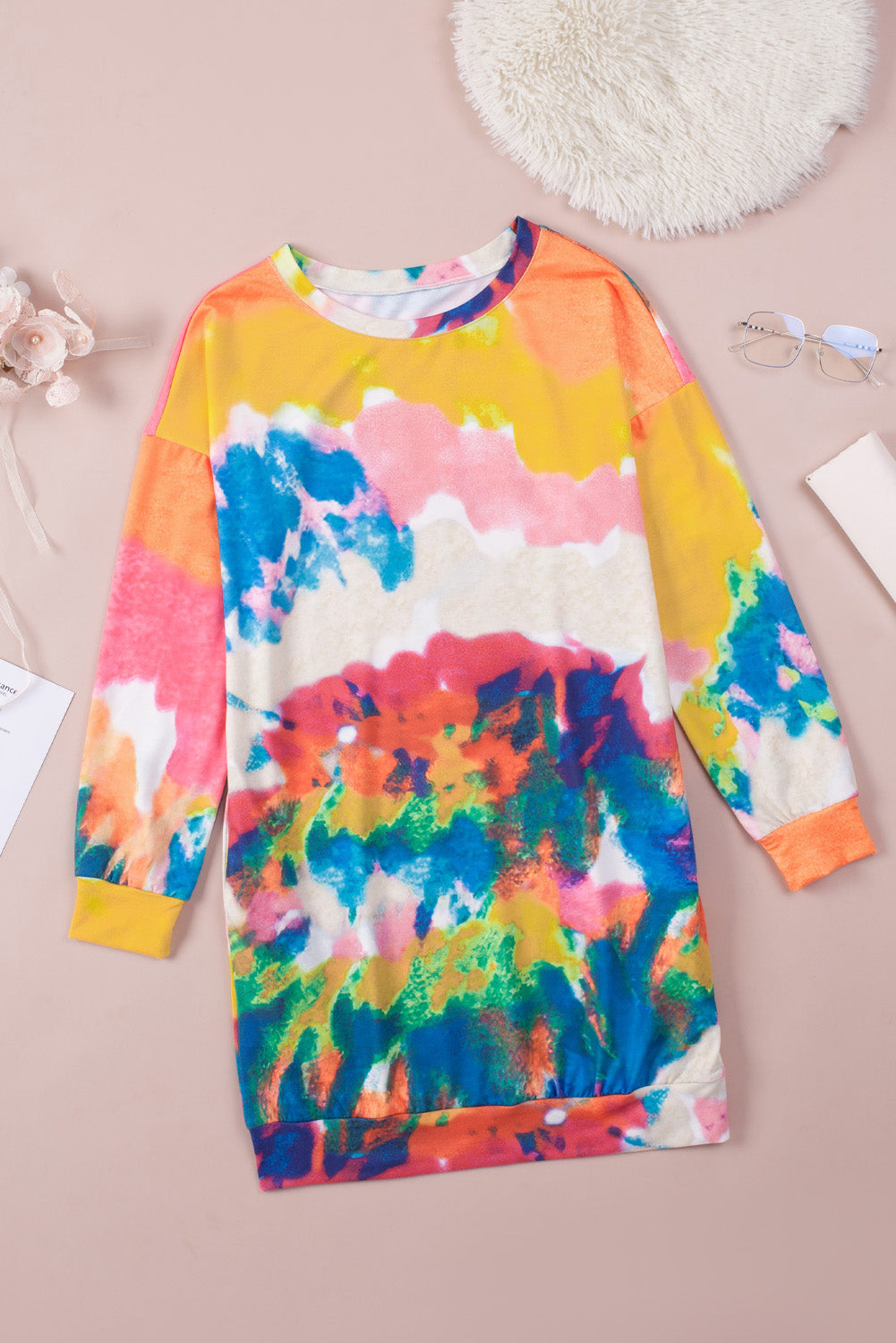 Multicolor Tie Dye Pocketed T Shirt Mini Dress