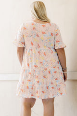 Pink Plus Size Floral Pattern Babydoll Swing Dress