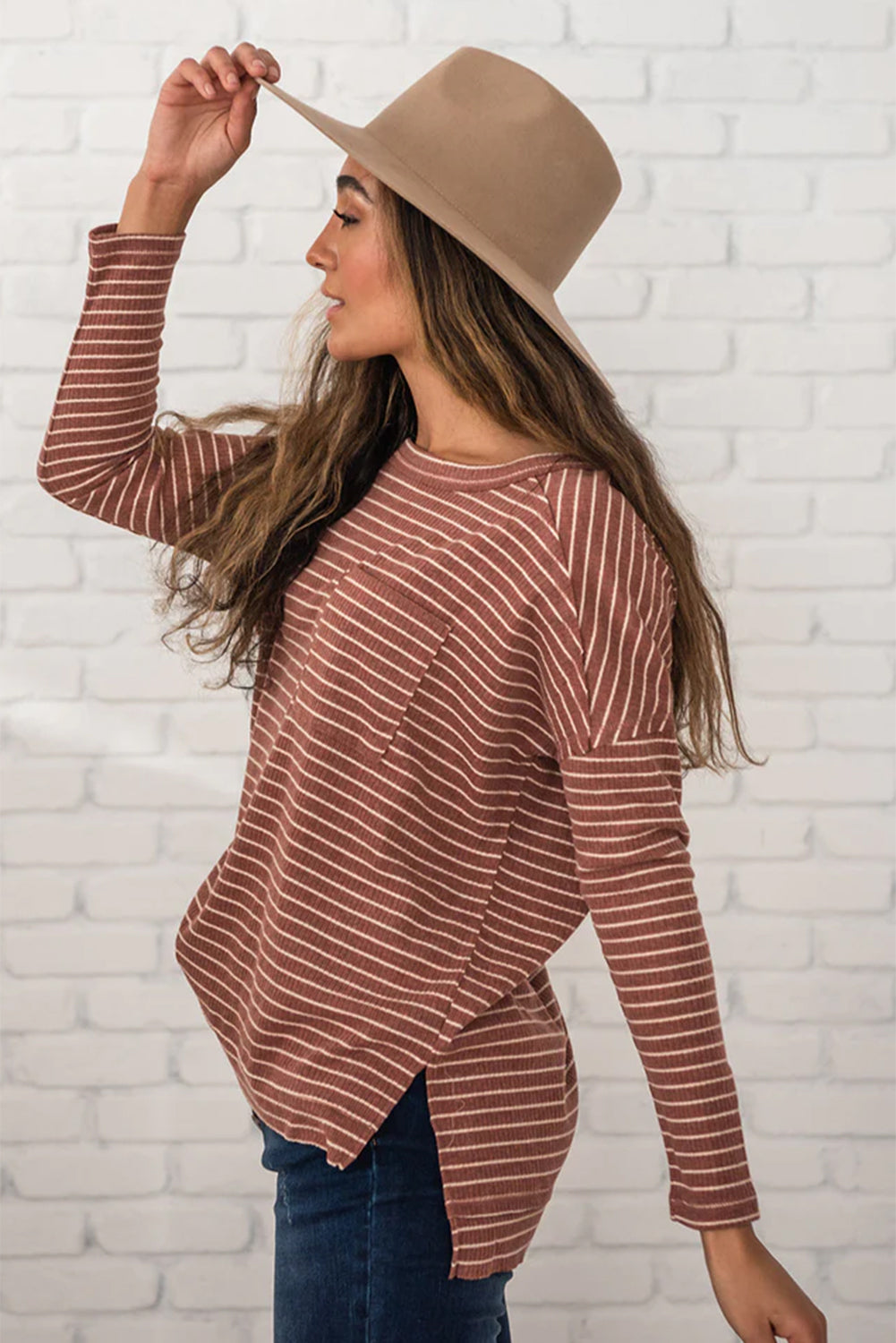 Stripe Chest Pocket Long Sleeve Tee