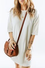 White Solid Crewneck Oversize T-shirt Dress