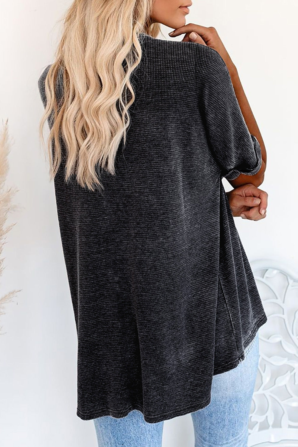 Gray High Low Cuffed Tee