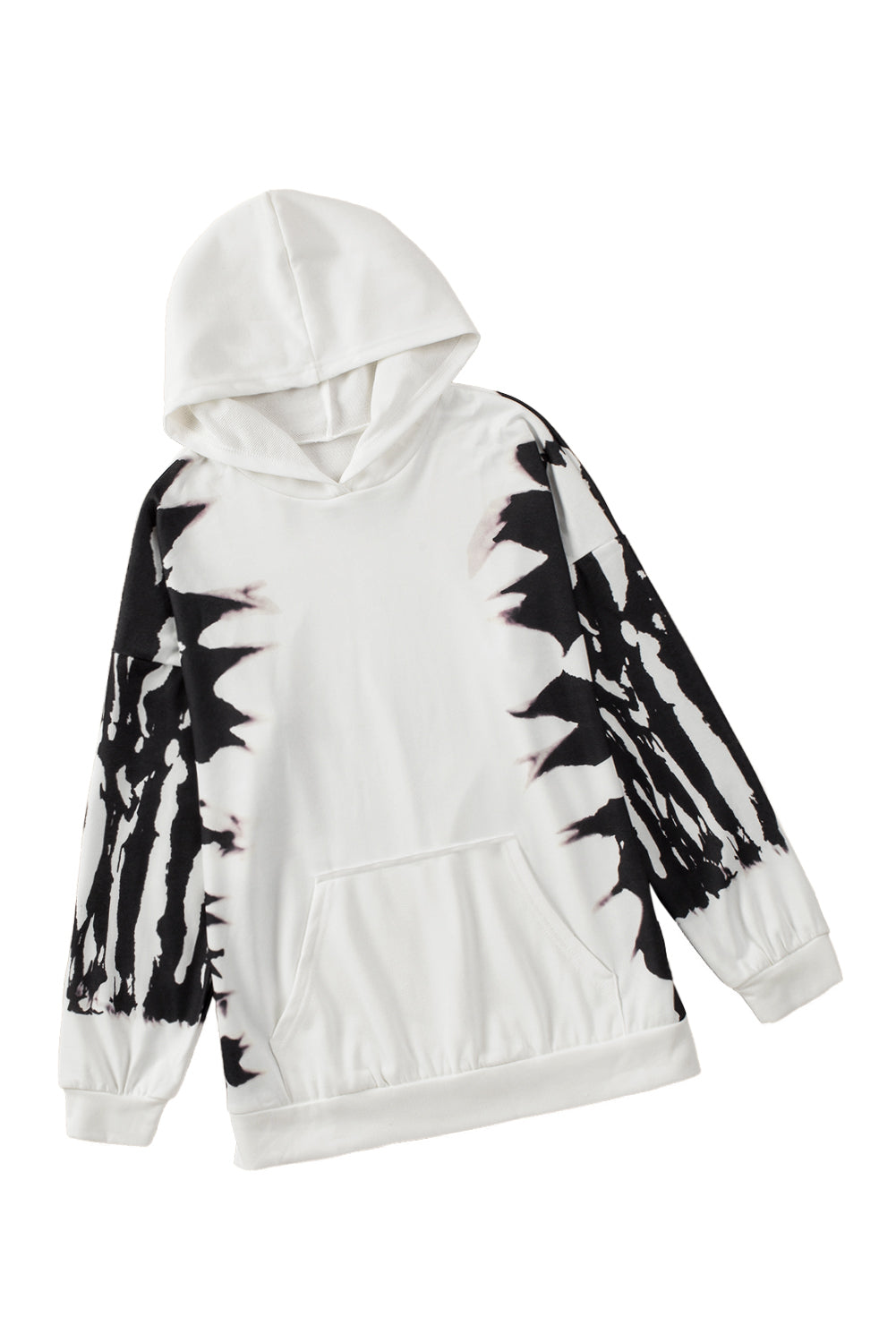 White Tie Dye Hooded Sweatshirt with Kangaroo Pocket
