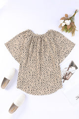 Leopard Notch V Neck Wide Sleeve Blouse