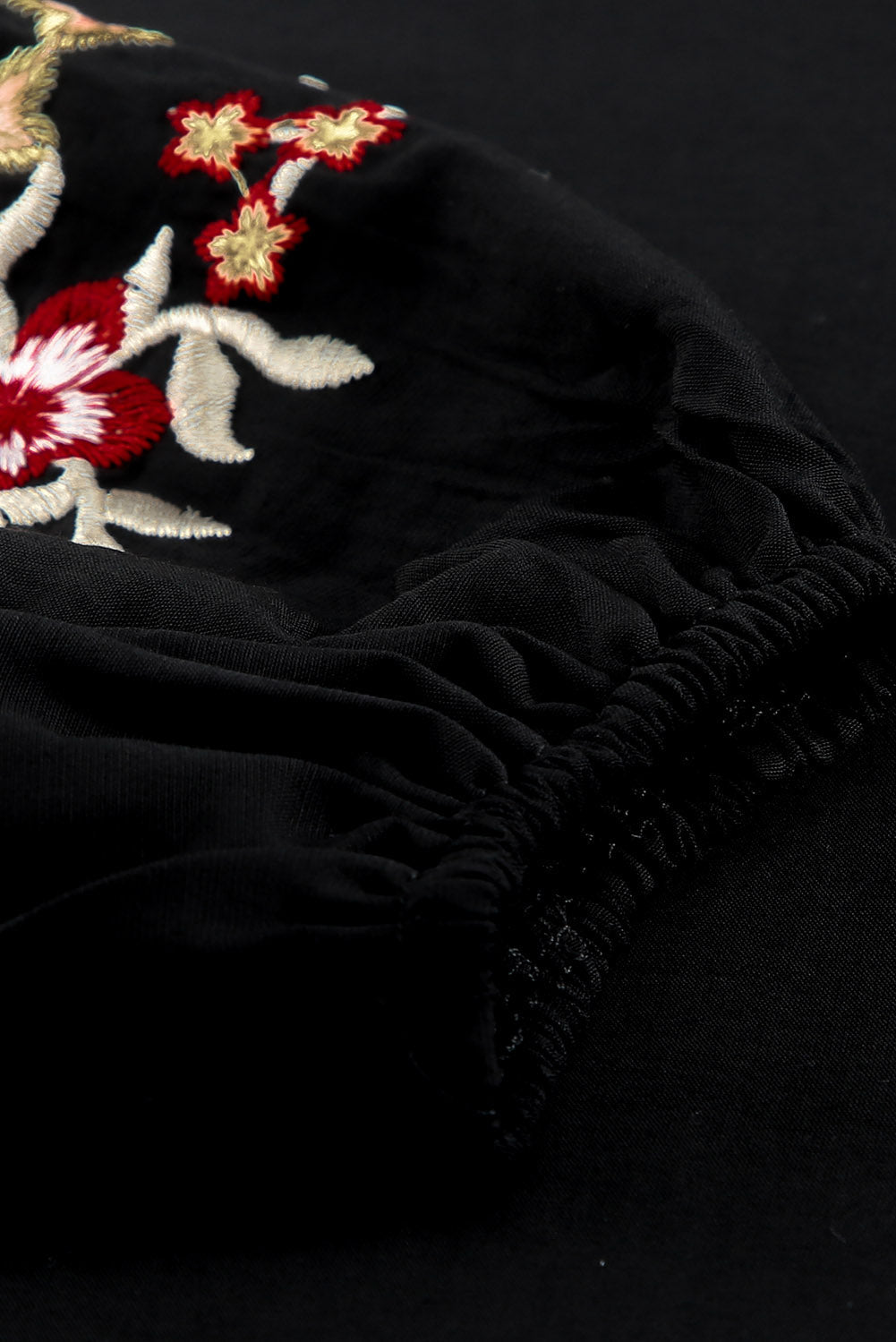 Black Floral Embroidery Long Sleeve Top