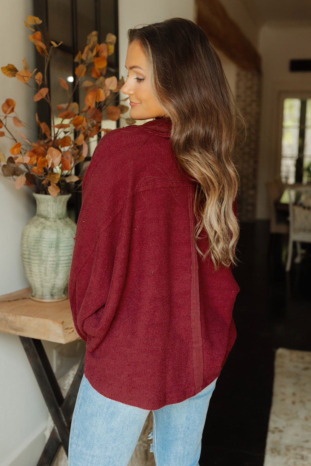 Black Polo Collar Buttoned Patchy Top with Pockets