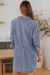 Sky Blue Buttoned Long Sleeve Denim Mini Dress
