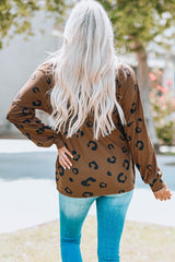 Leopard Print Side Split Loose V Neck Top