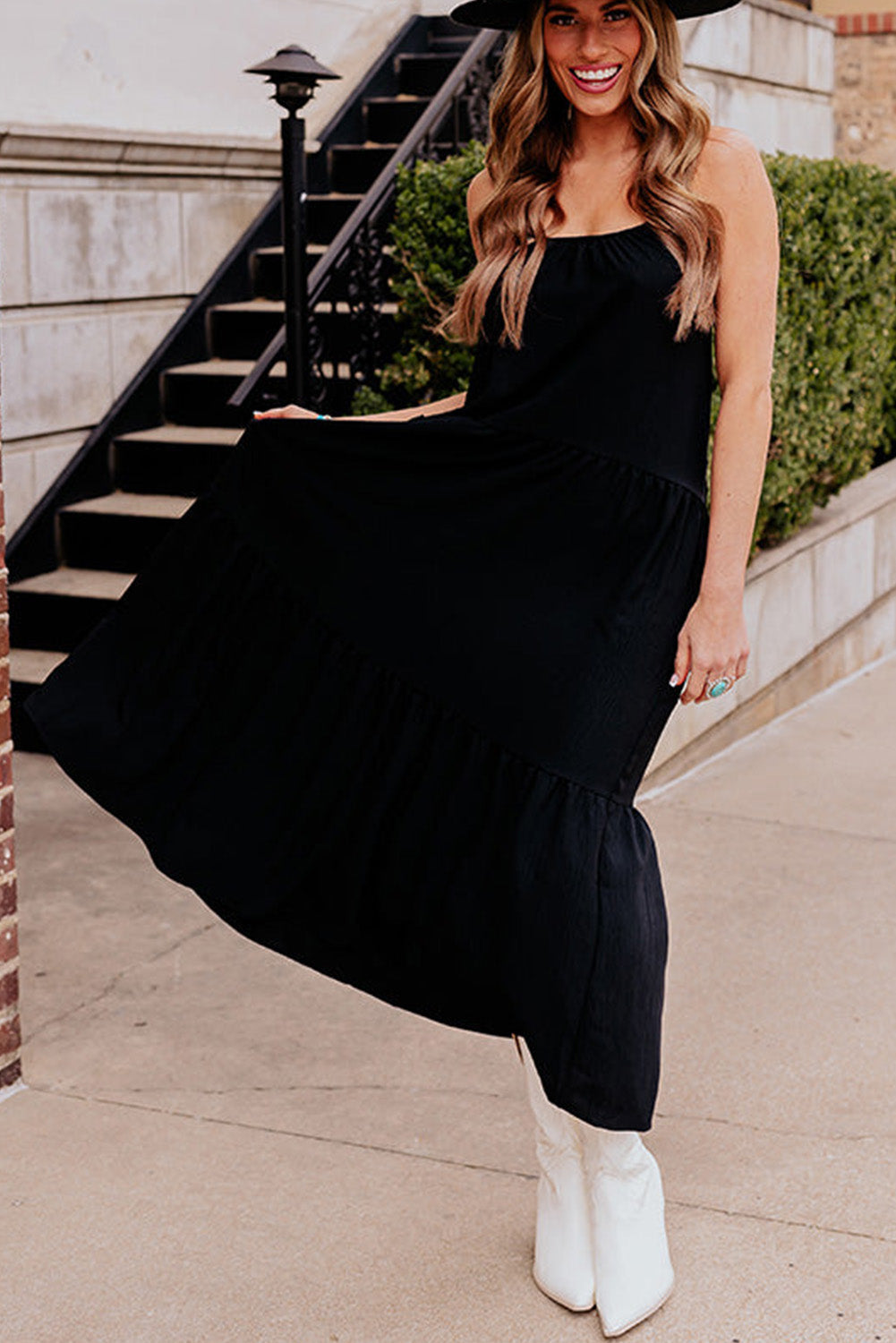 Black Halter Neck Backless Midi Dress