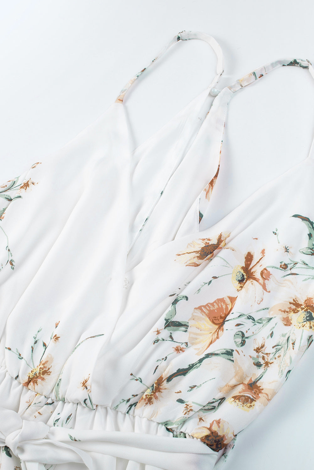 White Poppy Print Belted Cami Wide Leg Jumpsuit