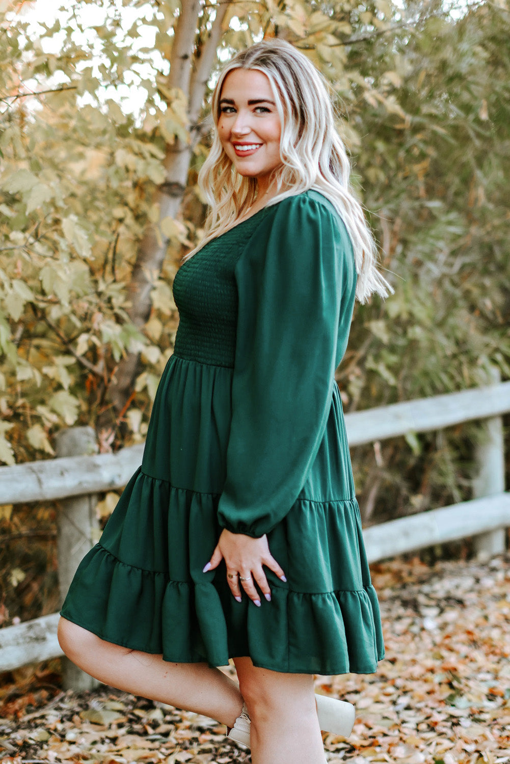 Green Smocked Tiered Plus Size Dress