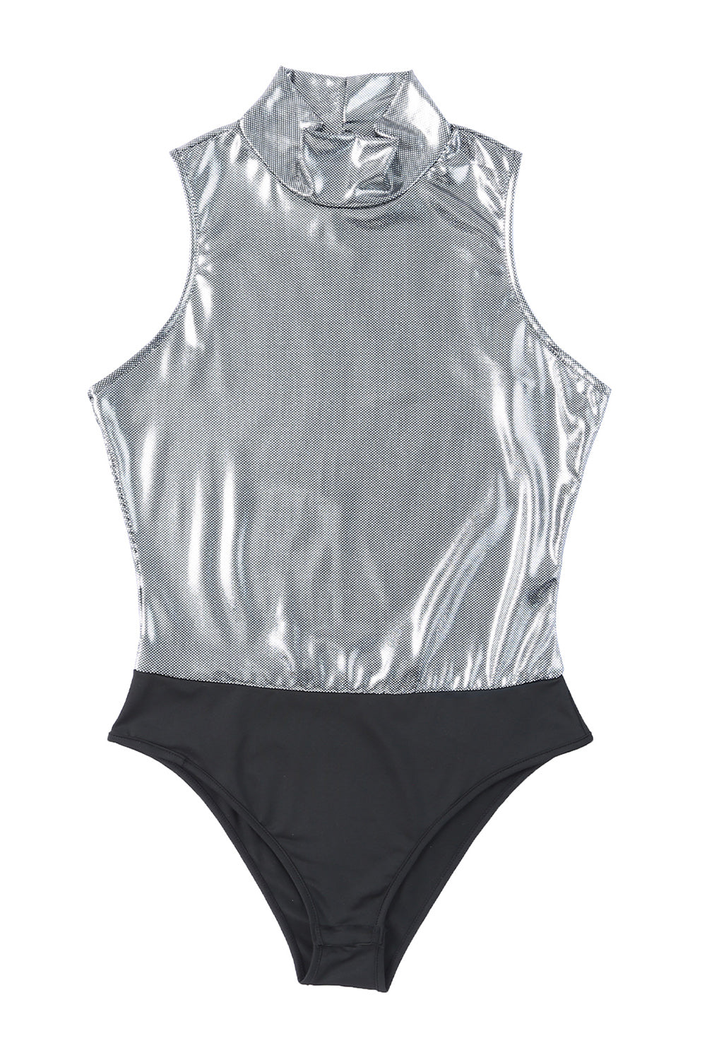 Silver Glitter High Neck Sleeveless Bodysuit