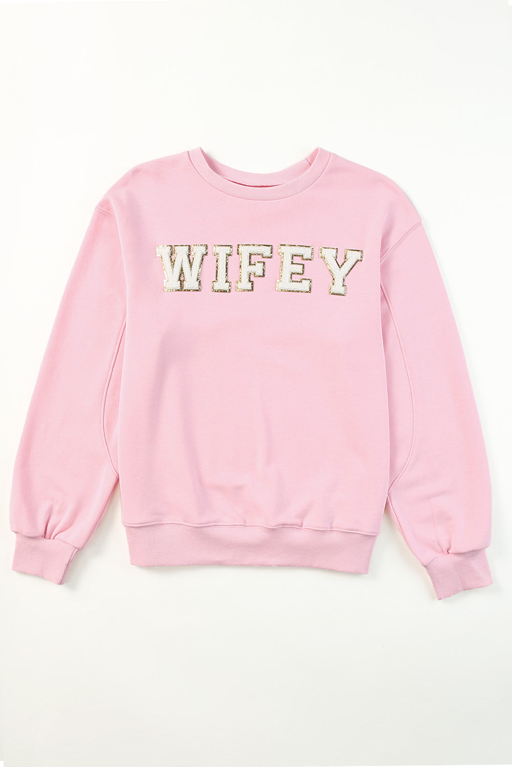 Pink WIFEY Graphic Crew Neck Pullover Sweatshirt