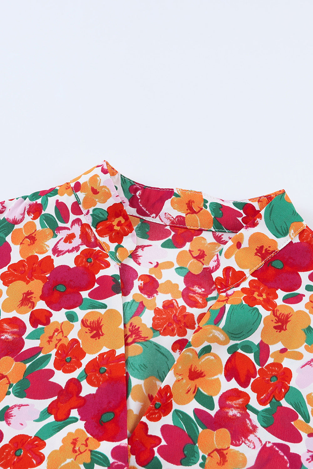 Red Ruffle Sleeve V-Neck Floral Dress