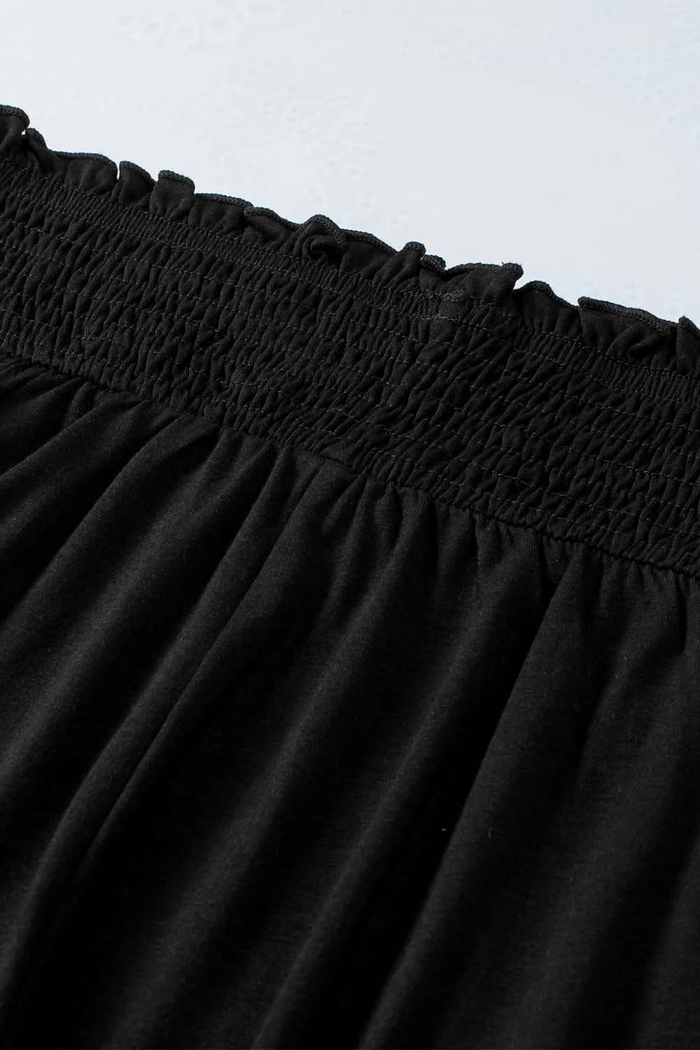 Black Smocked Tube Top and High Waist Pants Set