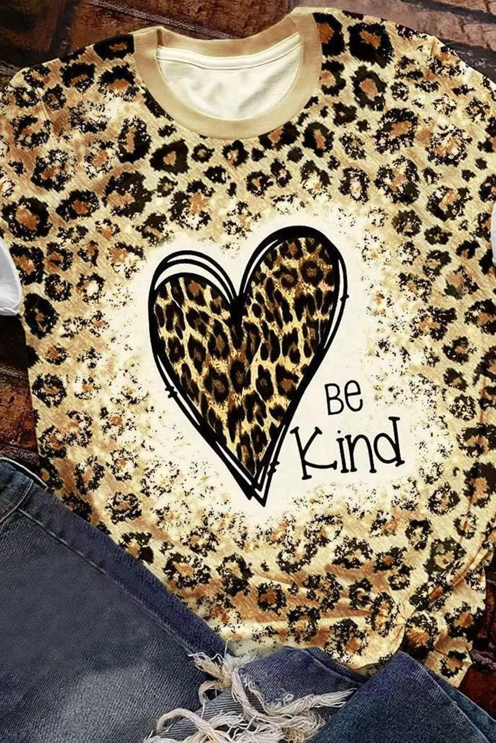 Leopard Be Kind Heart Graphic Print T Shirt