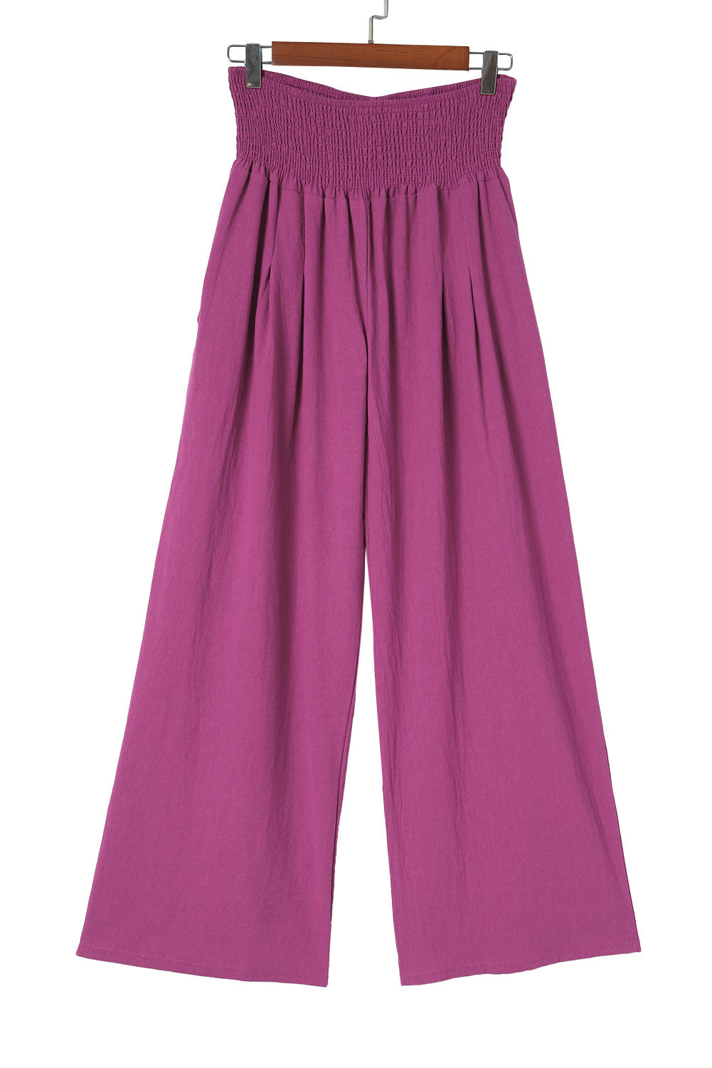 Black Smocked Wide Waistband High Waist Wide Leg Pants
