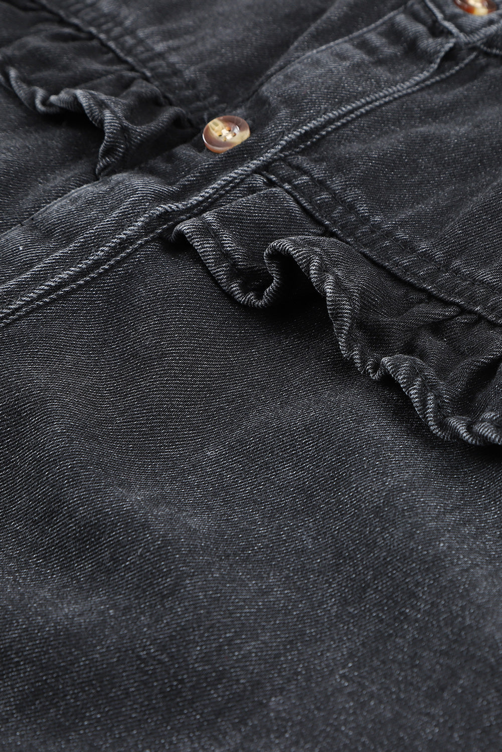 Black Ruffled Cap Sleeves Button Up Denim Dress