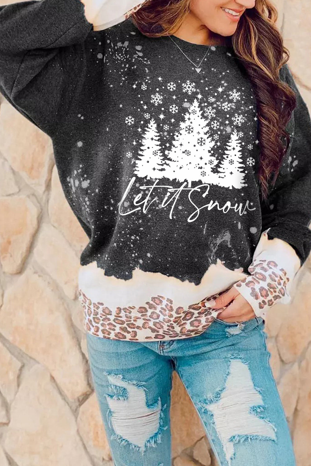 Black Leopard Bleached Pullover Sweatshirt
