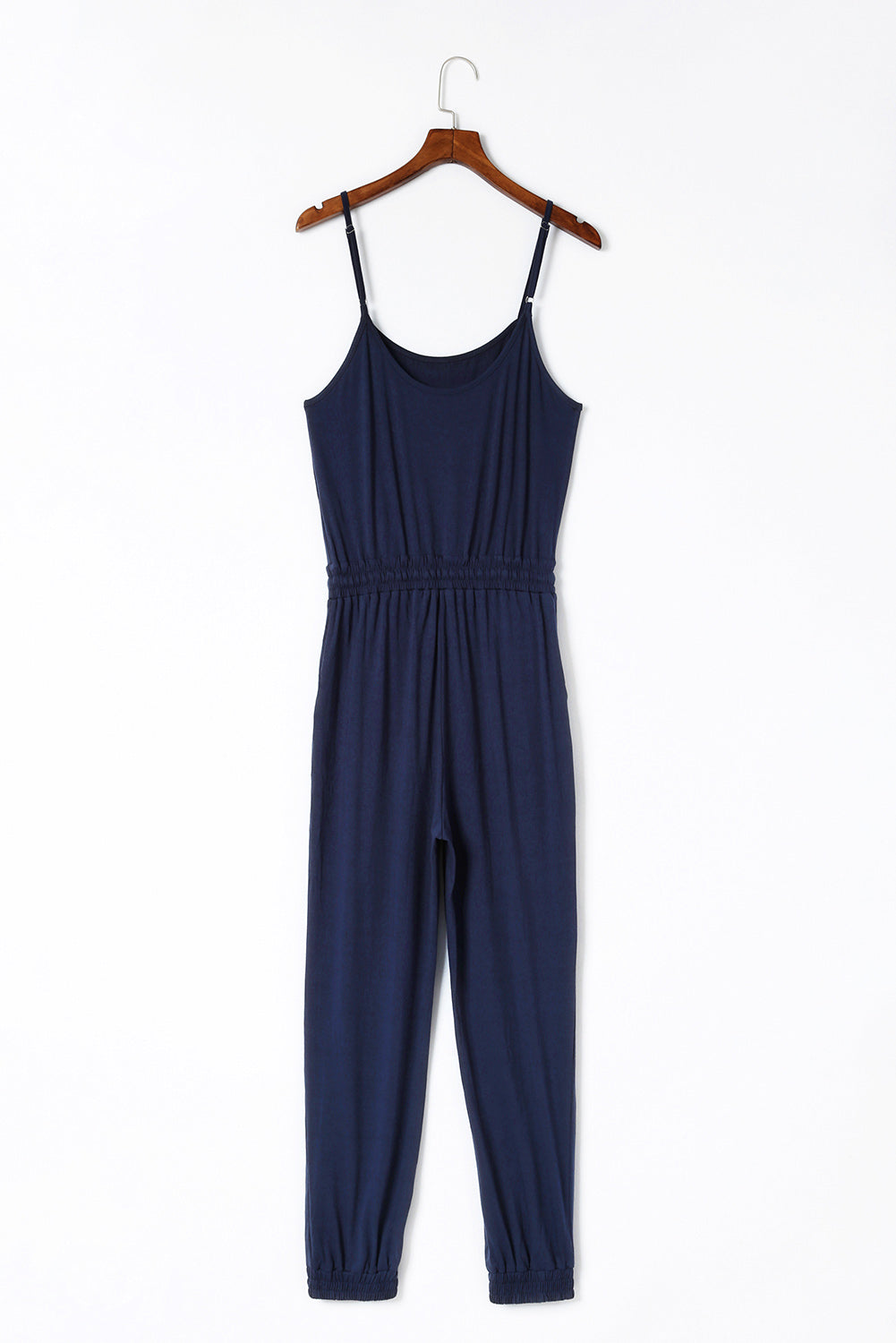 Blue Drawstring Waist Spaghetti Straps Jumpsuit