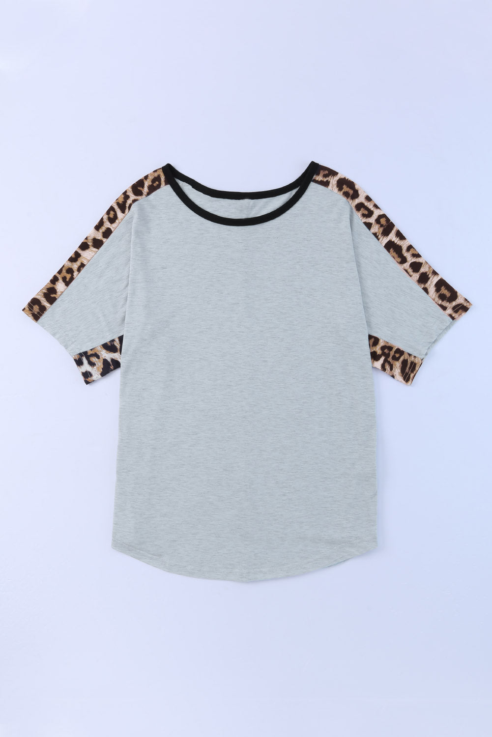 Black Leopard Splicing O-neck Short Sleeve T Shirt