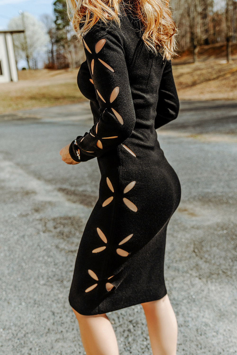 Black Cut Out Long Sleeve Bodycon Sweater Dress