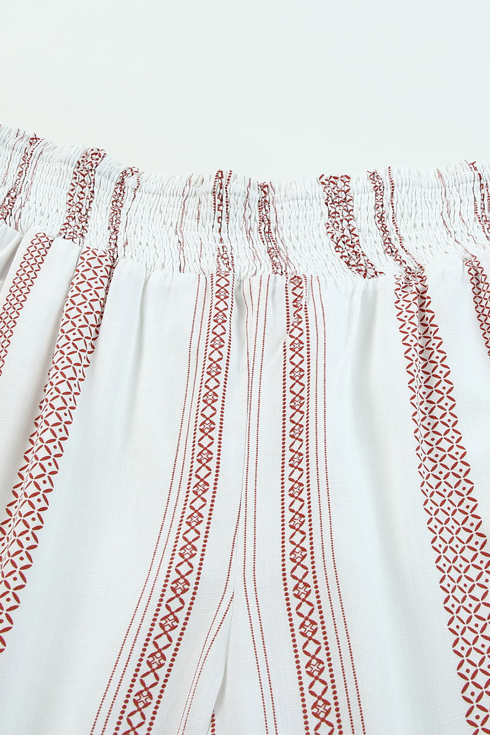 White Smocked Waist Printed Wide Leg Pants