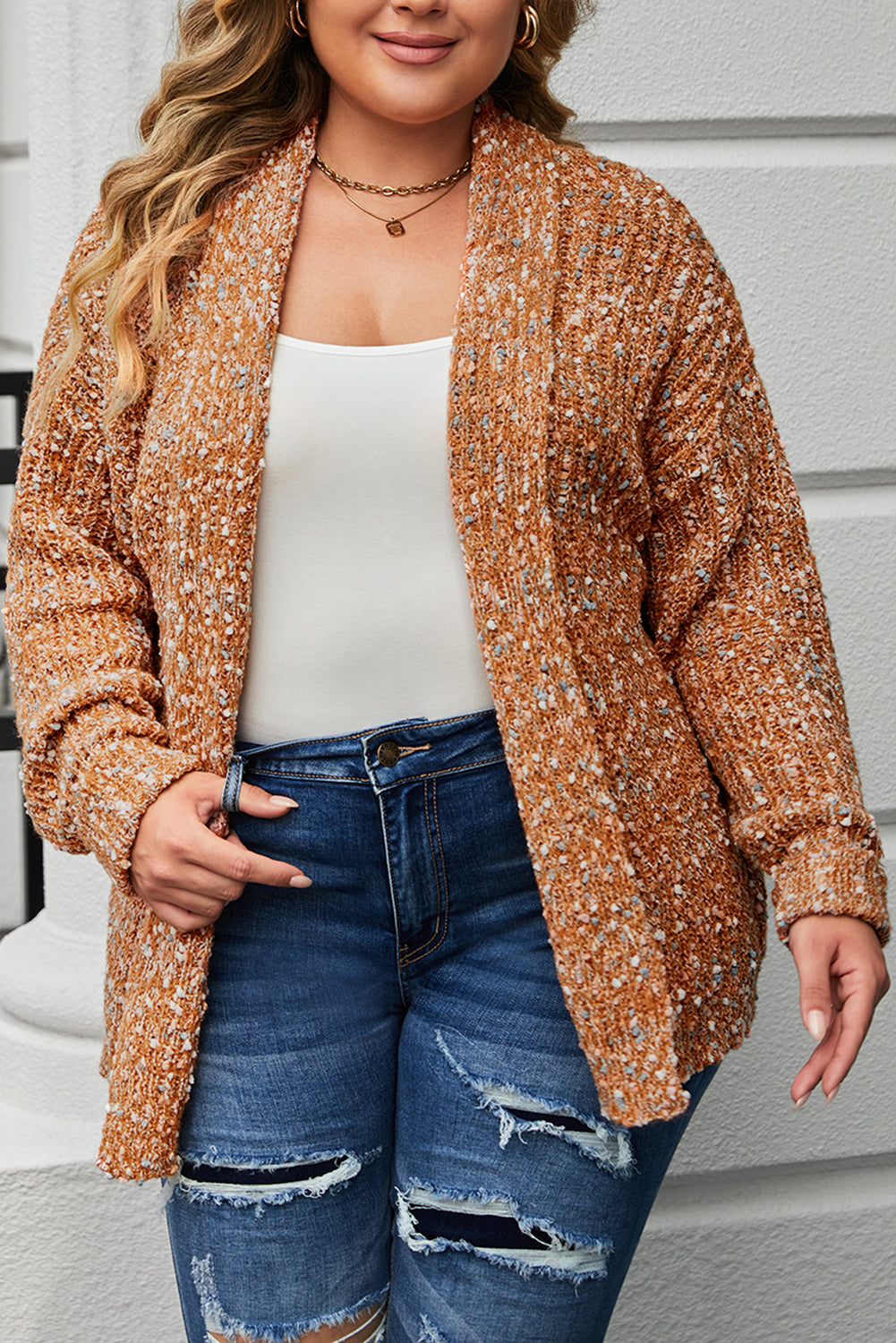 Khaki Open Front Knit Plus Size Cozy Cardigan