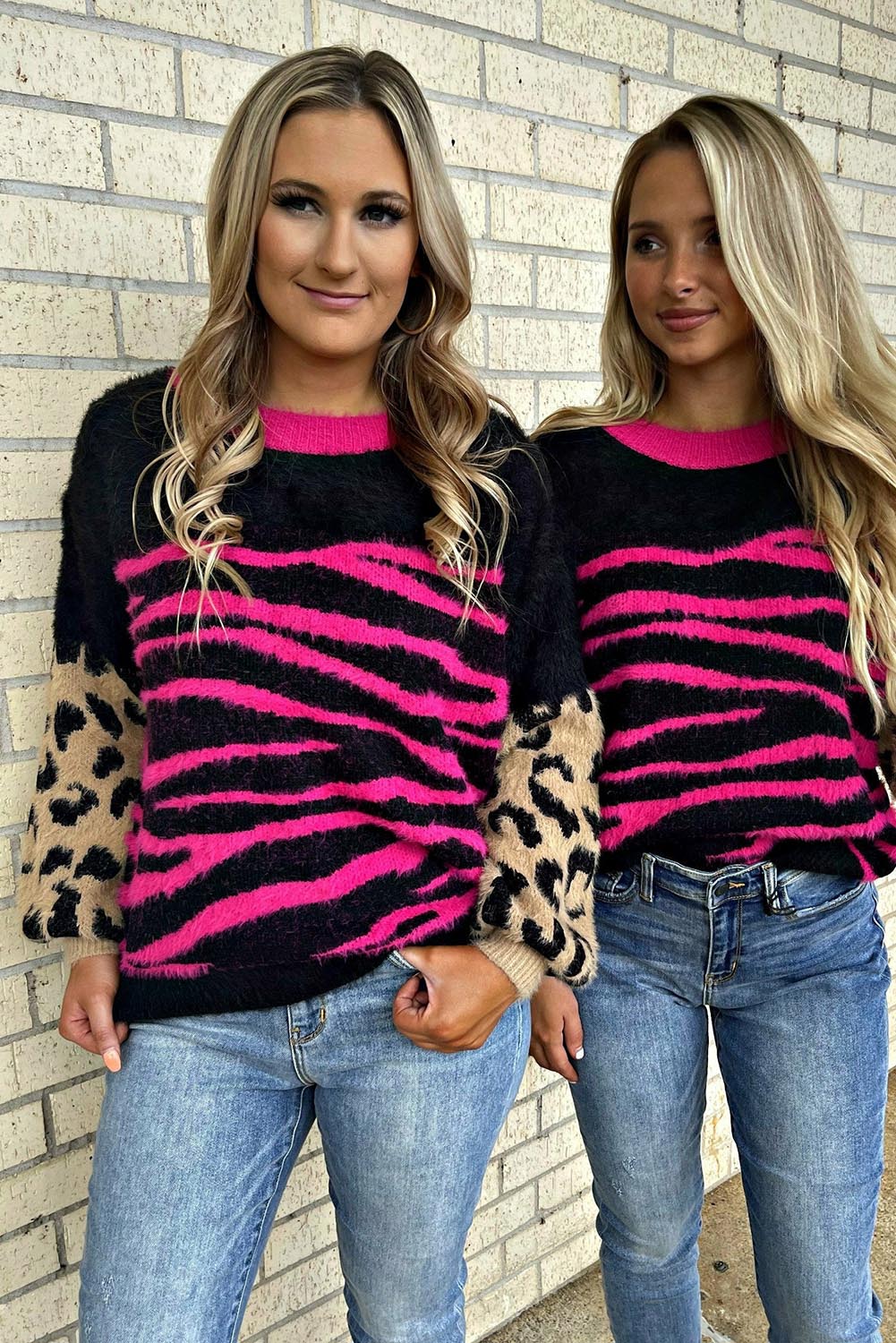Black Leopard Zebra Print Pullover Sweater