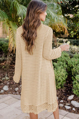 Beige Long Sleeve Fishnet Knitted Beach Cover up