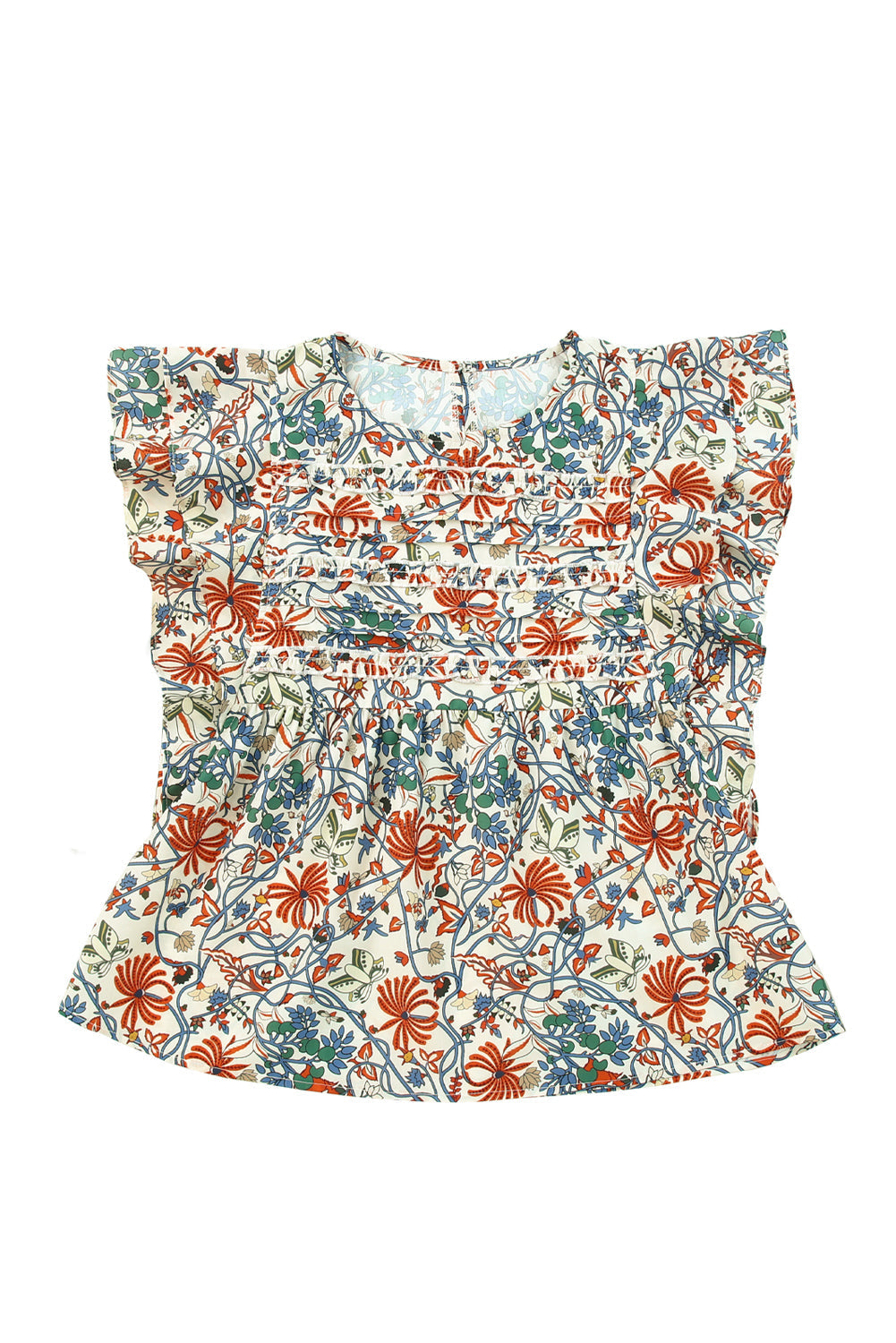 Round Neck Ruffled Flutter Sleeve Floral Mini Dress