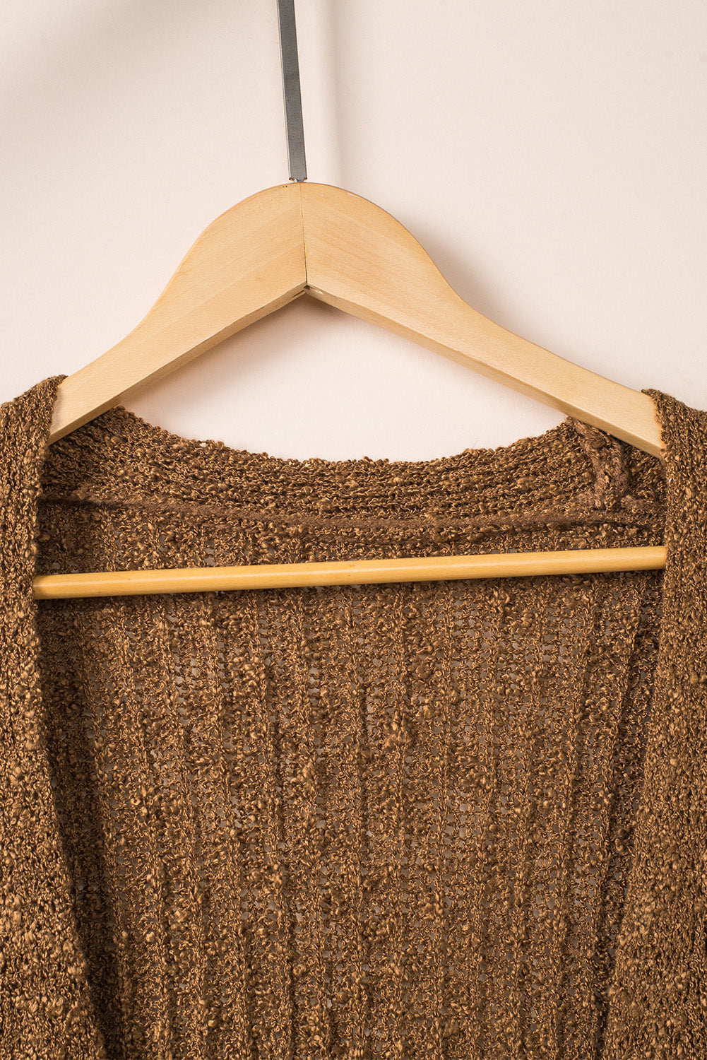 Brown Open Front Drop Shoulder Knitted Cardigan