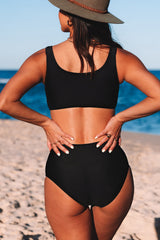 Black Mesh Patchwork Twist Front Bikini Set