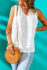 White Lace Crochet Keyhole Back V Neck Tank Top