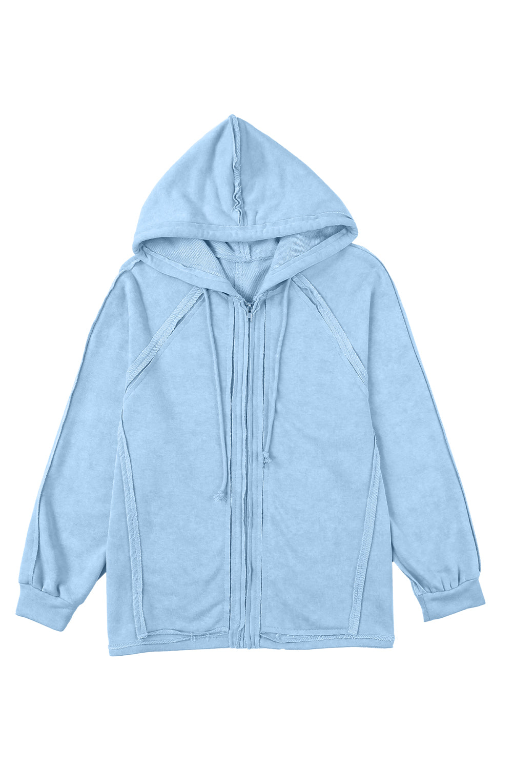 Sky Blue Solid Color Oversized Zip Up Hoodie with Pockets