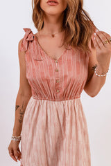 Tie Shoulder Striped Tiered Sleeveless Maxi Dress