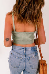 Gray Ribbed Spaghetti Strap Cropped Knitted Tank Top