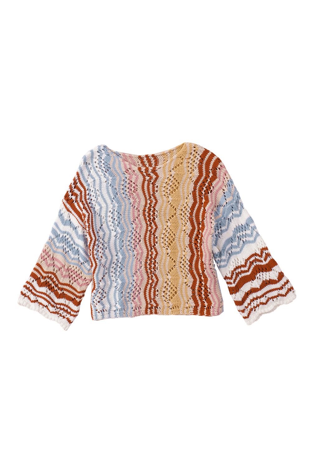 Multicolor Stripe Knit Hollow Out Drop Shoulder Sweater