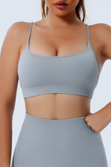 Gray Spaghetti Straps Ribbed Fitness Yoga Bra