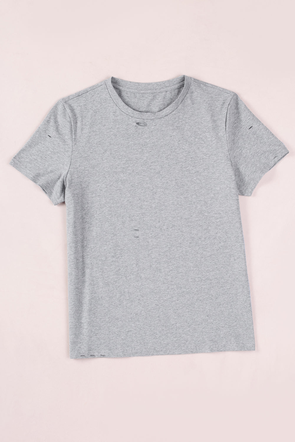 Gray Ripped Solid Color Short Sleeve T Shirt