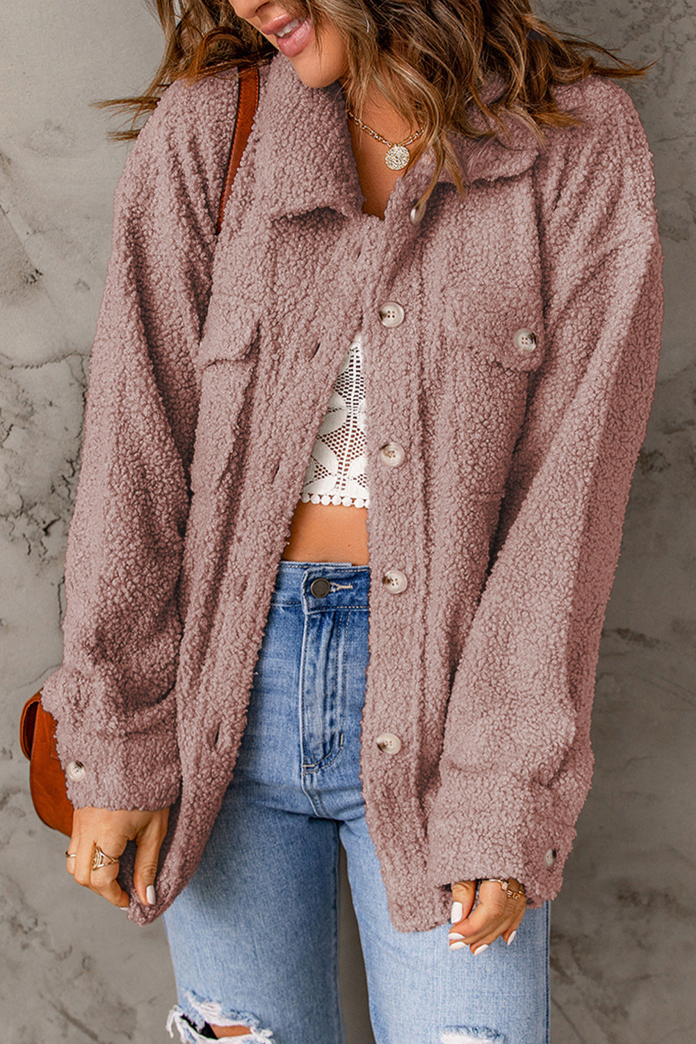 Brown Flap Pockets Button Front Jacket
