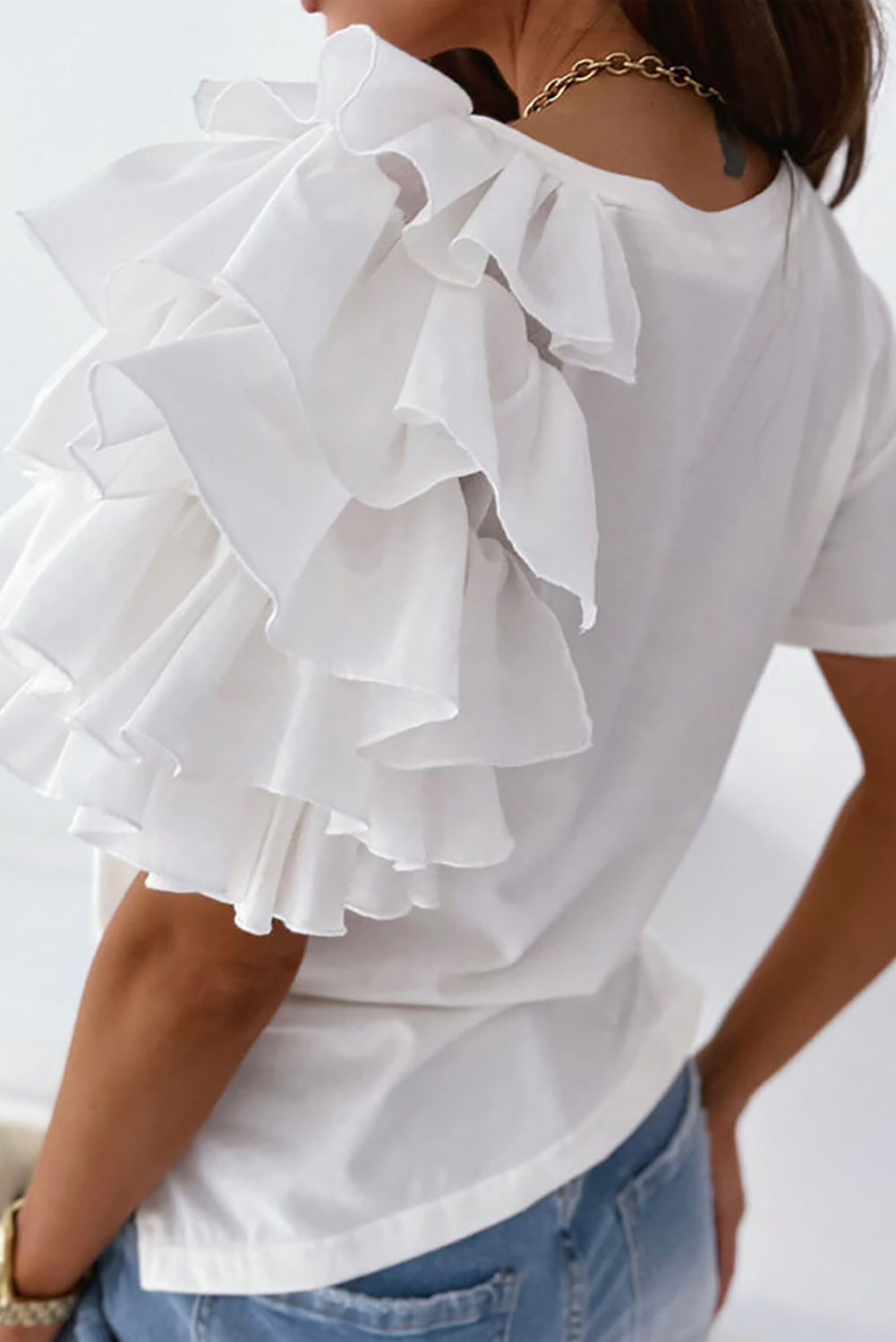 White Asymmetric Cascading Sleeve Tee