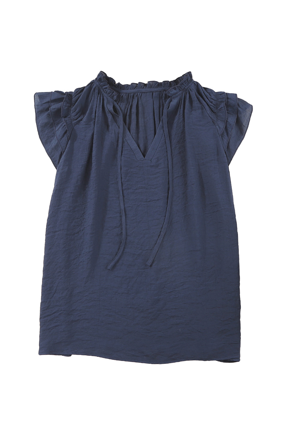 Gray Tiered Ruffled Drawstring V Neck Top