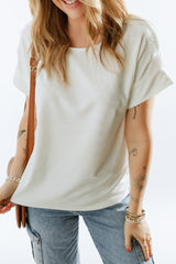 White Ribbed Texture Buttoned Shoulder Top