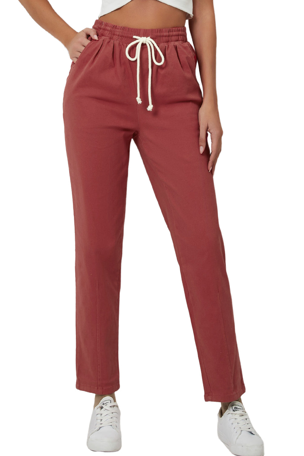 Solid Color Drawstring High Waist Harem Pants