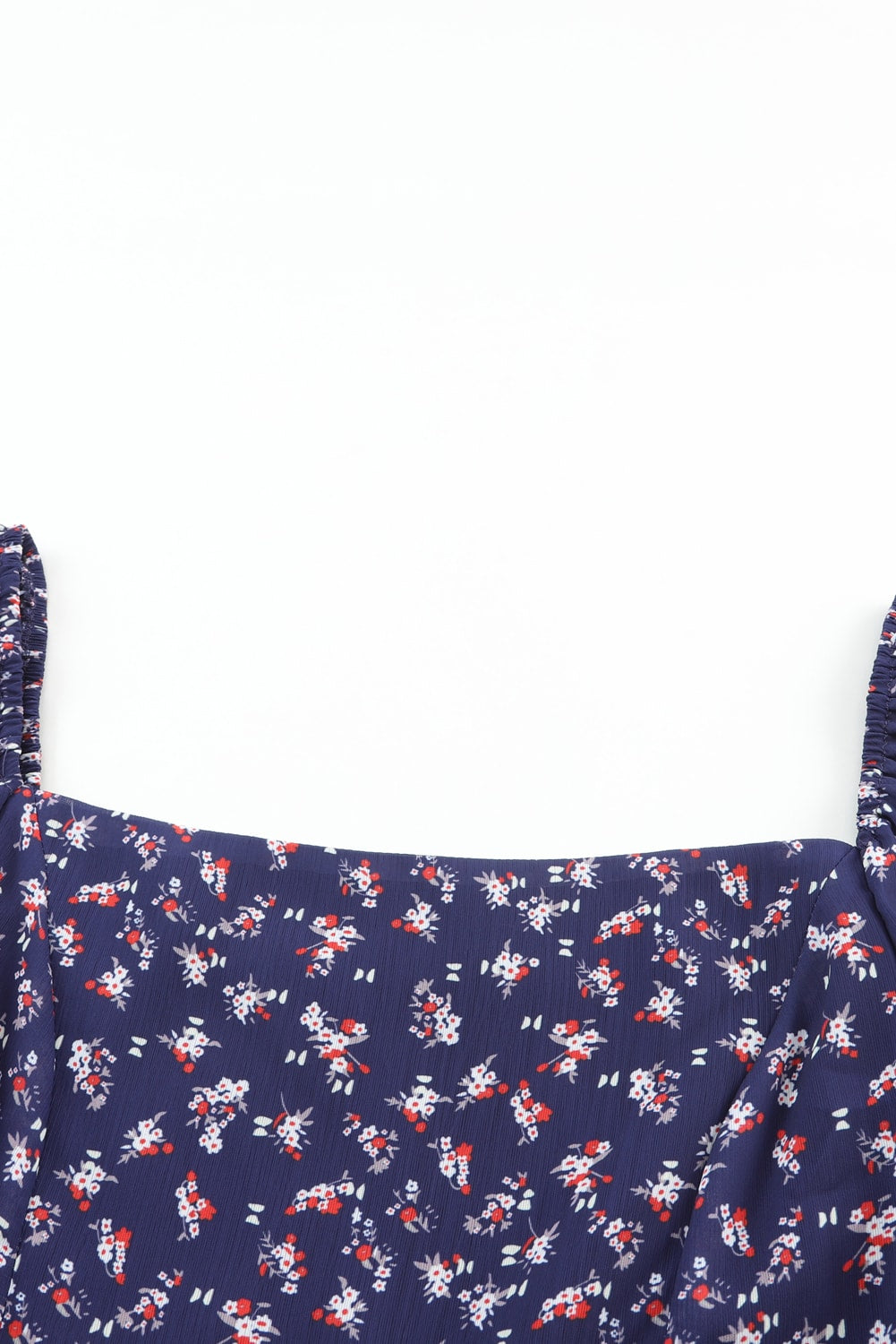 Blue Floral Print Smocked Square Neck Bubble Sleeve Dress