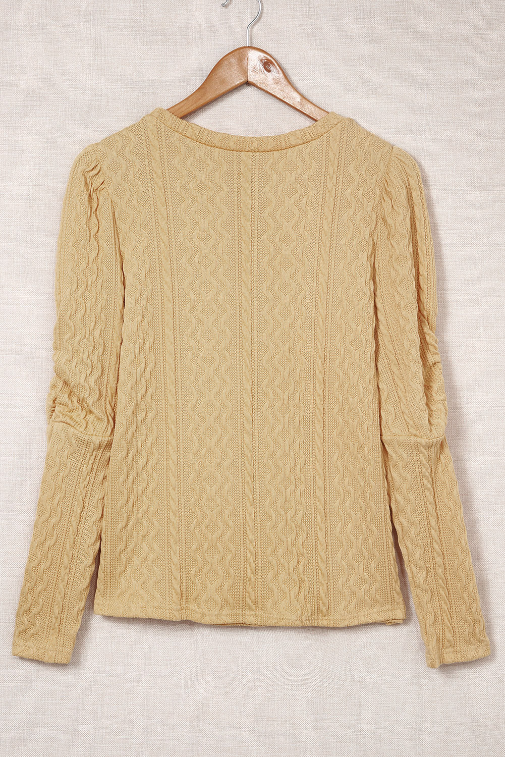 Khaki Solid Color Puffy Sleeve Textured Knit Top