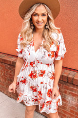 Beige Blooming Floral Tassel Tie Babydoll Dress
