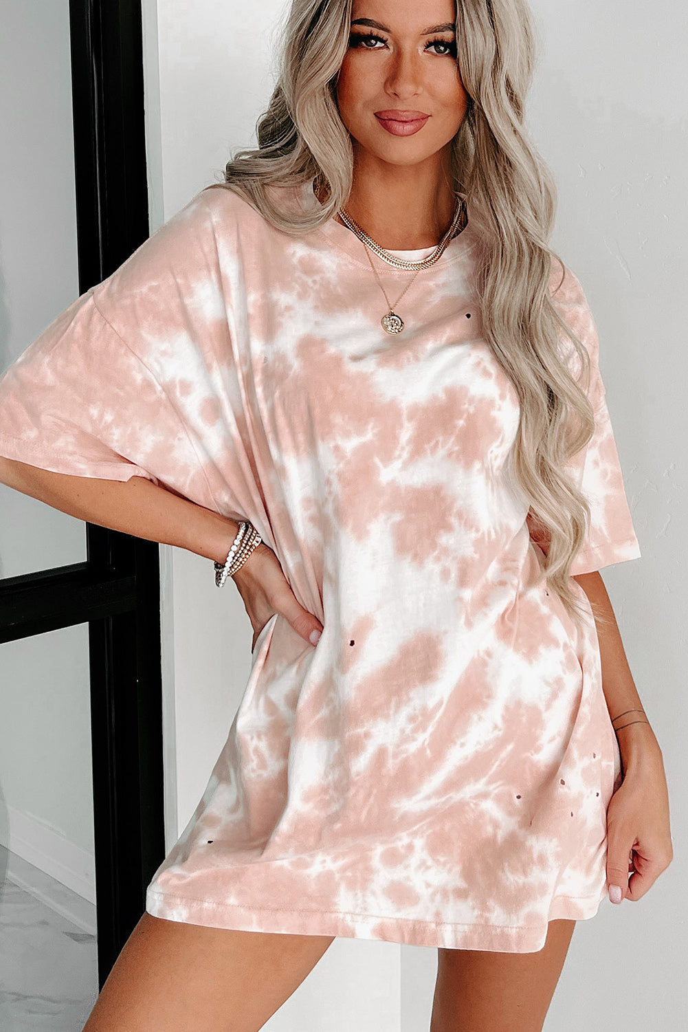 Sky Blue Spaghetti Strap Tie Dye Slit Maxi Dress
