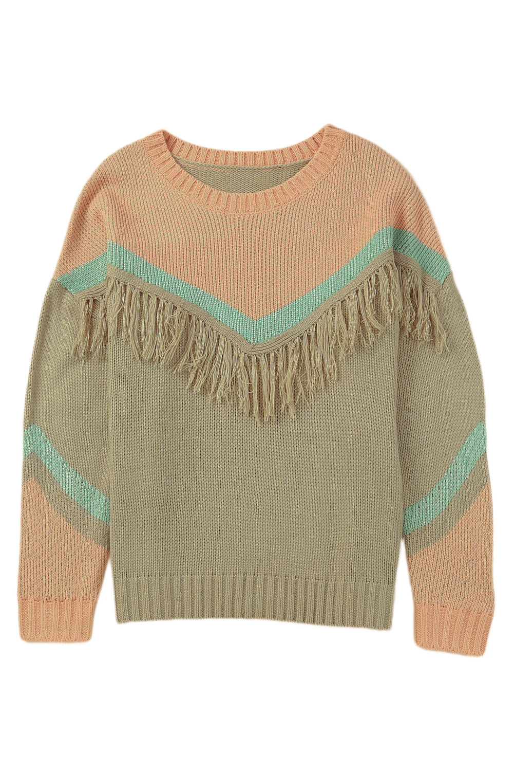 Multicolor Color Mixed Fringe Pullover Plus Size Sweater