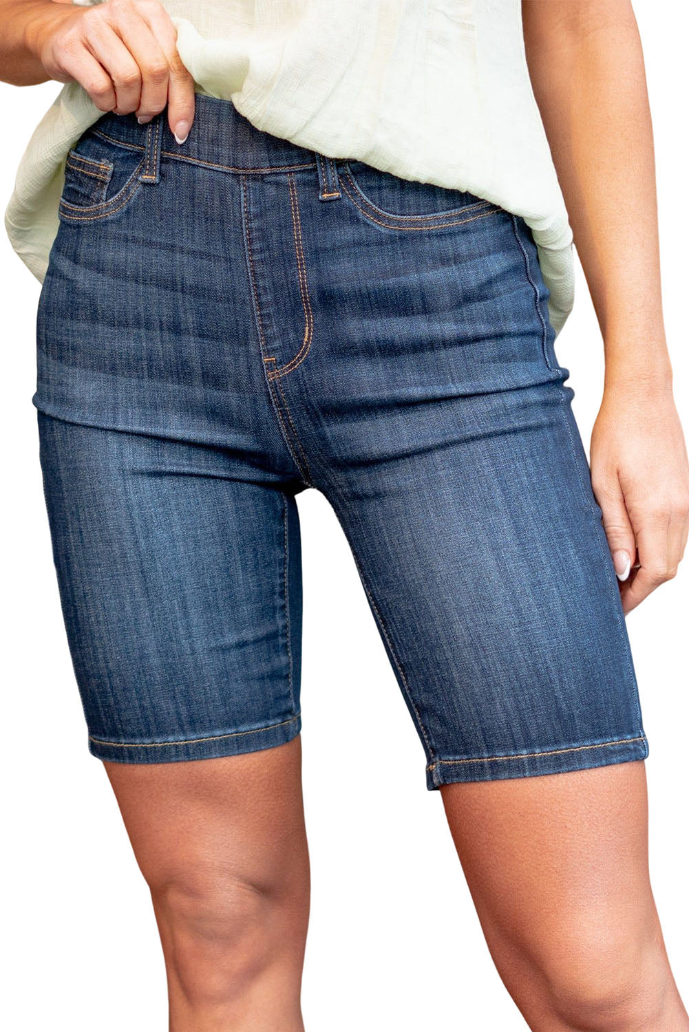 Blue Slim Fitted Denim Biker Shorts